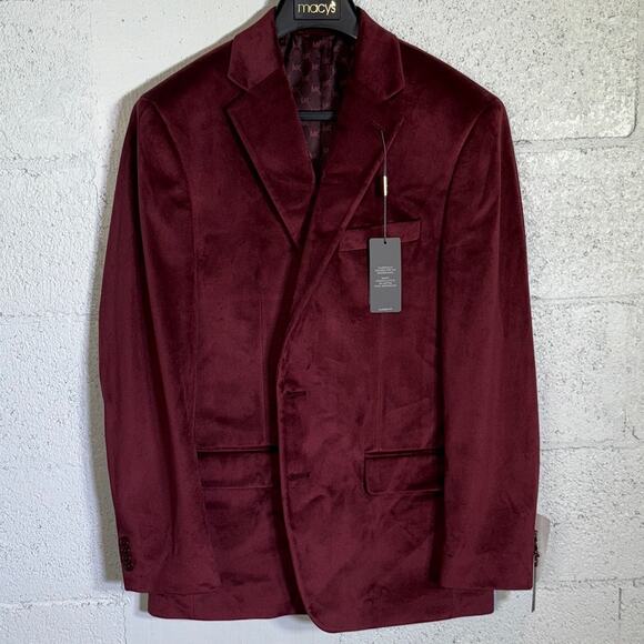 Michael Kors Men's Classic-Fit Velvet Sport Coat Burgundy 40R $295 - Picture 1 of 10
